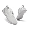 Minimalistischer weißer Barfußschuh mit flacher, flexibler Sohle und dezentem schwarzen Streifendetail – ideal für Alltag und Freizeit.